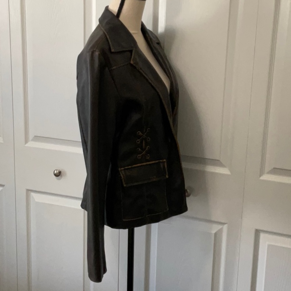 Rampage Dark Brown Faux Leather Blazer Jacket, Worn look, Large - Picture 4 of 9